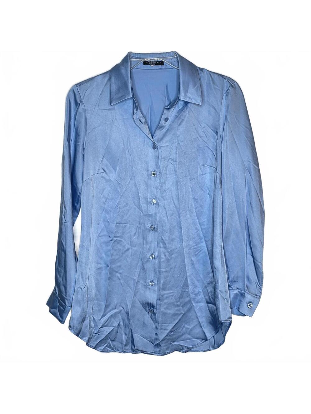 Sisley Baby Blue Satin Shirt Size XS Button Up